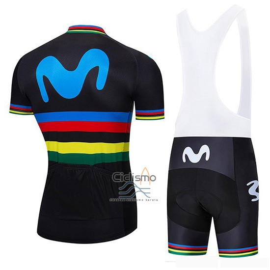 Uci Mondo Campione Movistar Ropa Ciclismo Culotte Corto 2019 Hombre Mangas Cortas Negro
